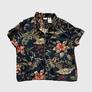 tropical white stag button up tee!!